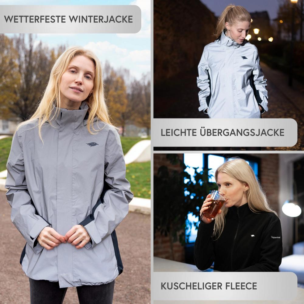 Valkental Damenjacke 3in1 Smart Jacket wasserdichte Jacke mit Fleece Zipp-In S grau