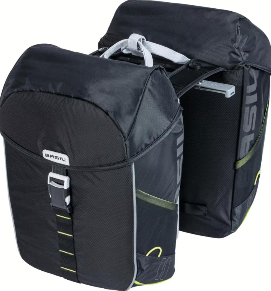 Basil Miles MIK 2.0 Doppeltasche 34 Liter - wasserdichte Fahrrad-Gepäckträgertasche mit Rollverschluss & MIK 2.0 Platte