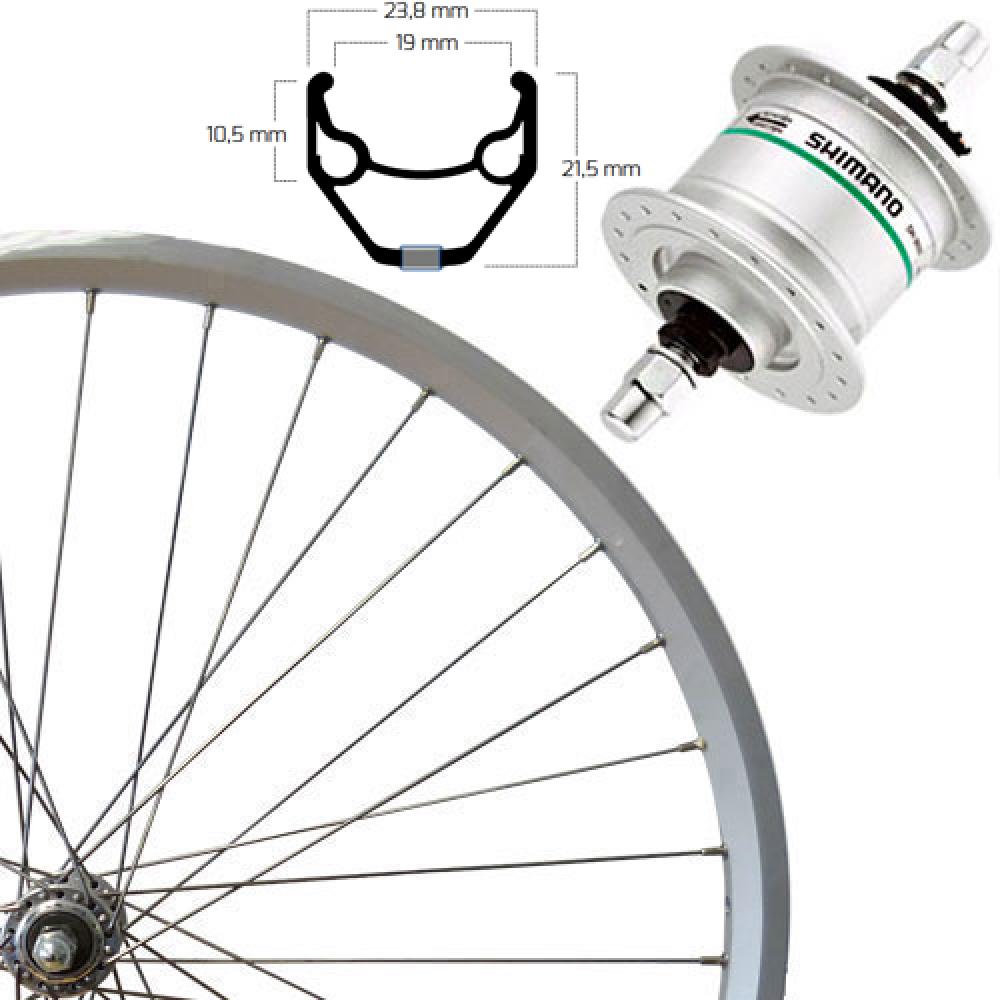 Roland Vorderrad 28 Zoll silber mit Shimano Nabendynamo DH-3N20 und ZAC 2000 Aluminiumfelge.