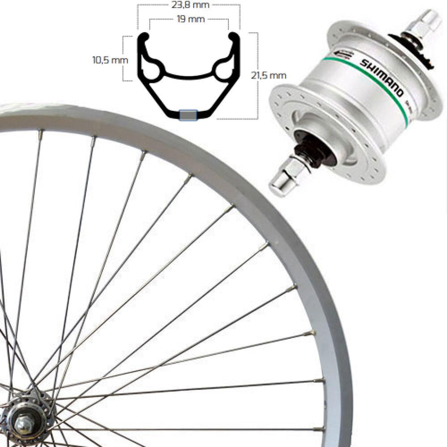 Roland Vorderrad 28 Zoll silber mit Shimano Nabendynamo DH-3N20 und ZAC 2000 Aluminiumfelge.
