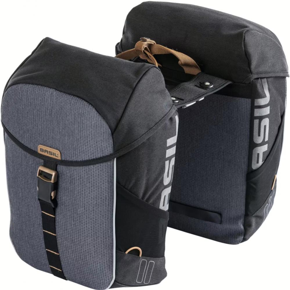 Basil Doppeltasche Miles MIK 2.0 34 Liter schwarz/grau inkl. MIK-Adapterplatte - wasserdichte Gepäckträgertasche für E-Bike & Cityrad