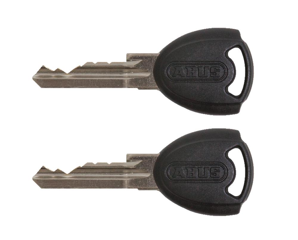 Zwei schwarze ABUS Schlüssel für das uGrip BORDO 5700K Faltschloss.