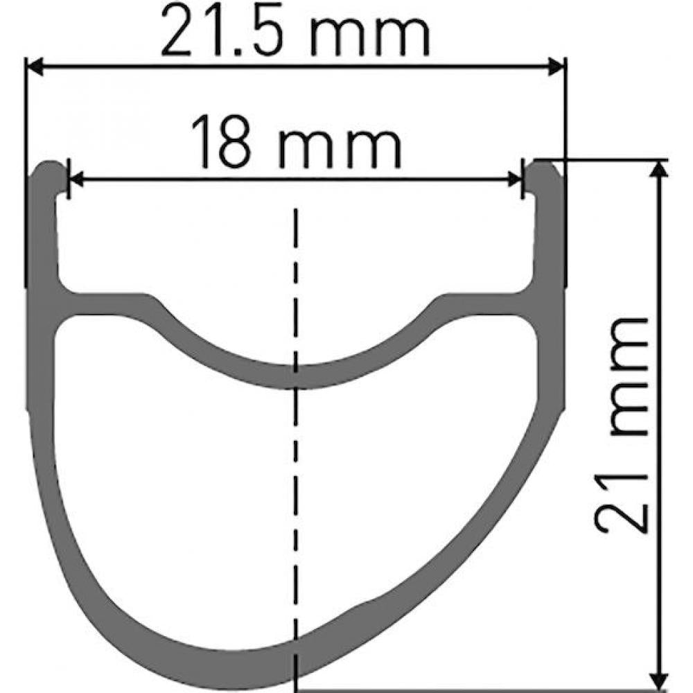 DT Swiss RR 411 Rennradfelge Querschnitt mit Maßen: 21.5mm außen, 18mm innen, 21mm hoch. Asymmetrisch.