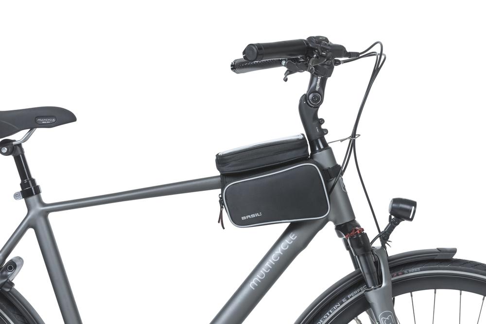 Basil Sport Design Oberrohr-Rahmentasche doppelt - 1,5 Liter, wasserabweisend, Klettbefestigung, Smartphonefach, schwarz