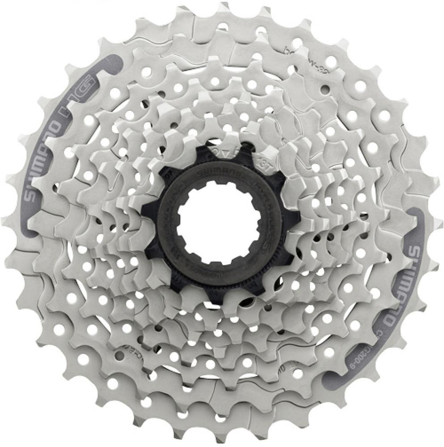 Silberne Shimano Acera CS-HG201 9-fach Fahrradkassette 11-32 Zähne mit Hyperglide Zahnkranz.