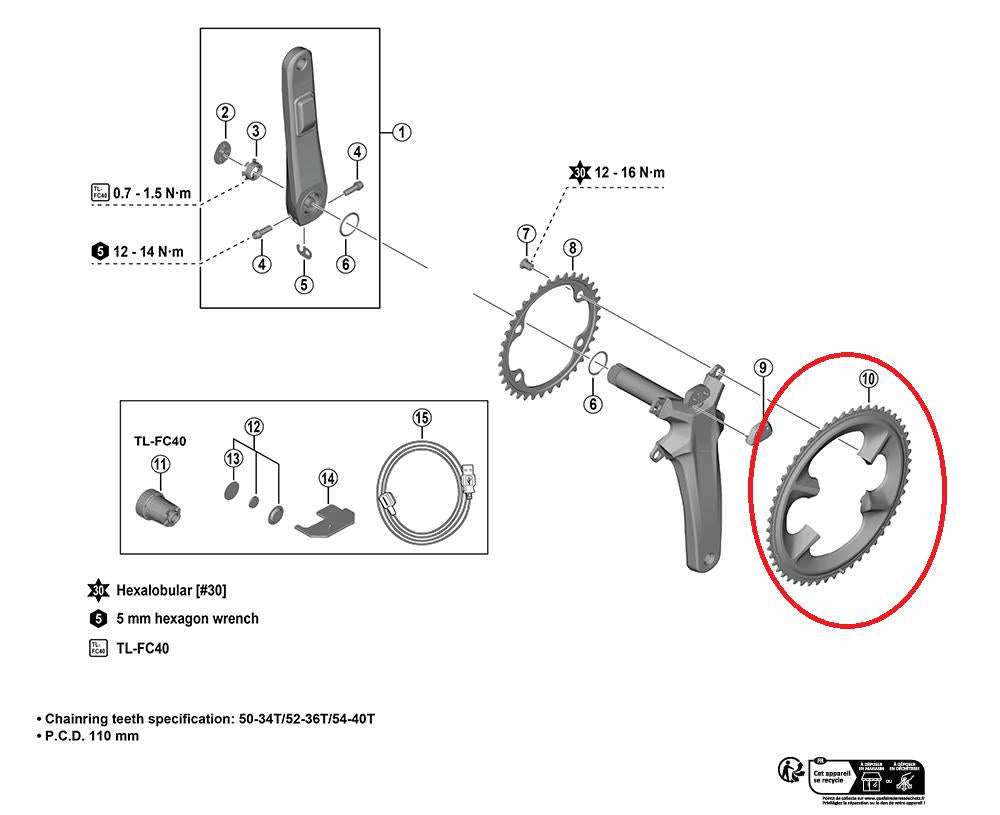 SHIMANO Kettenblatt DURA-ACE FC-09/FC-R9200-PX, 50Z,11-fach 09 - maximale Antriebsperformance