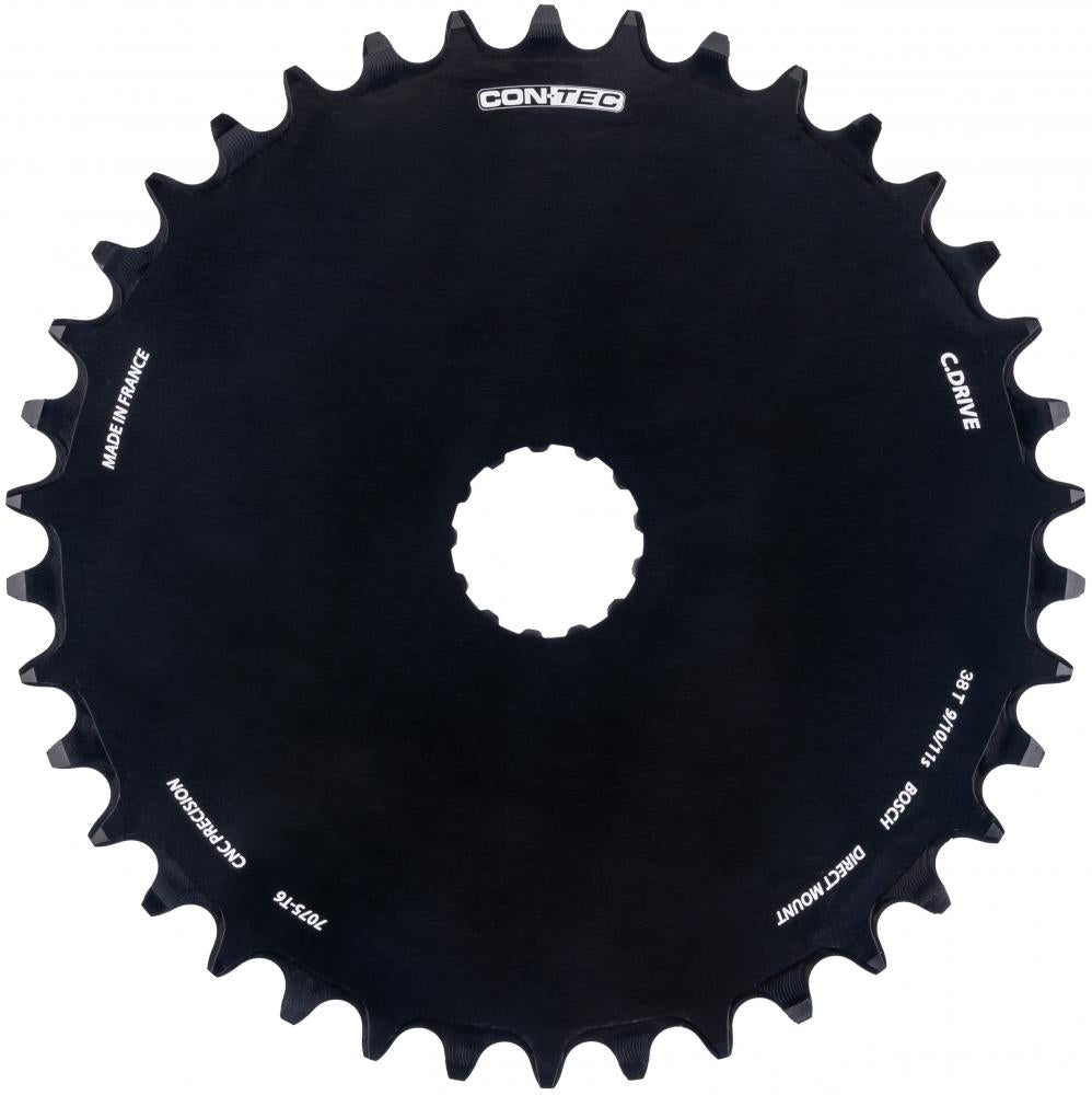 CONTEC Kettenblatt "C.Drive DM"nDirect Mount, 9-/10-/11-fach, 3/32", Narrow-Wide (NW) Zahnprofil, Aluminium 7075, schwarznSB-verpackt, 47,5mm Kettenlinie (Standard), Chainglider kompatibel, passend für Bosch Antrieb Gen. 3, 38 Zähne