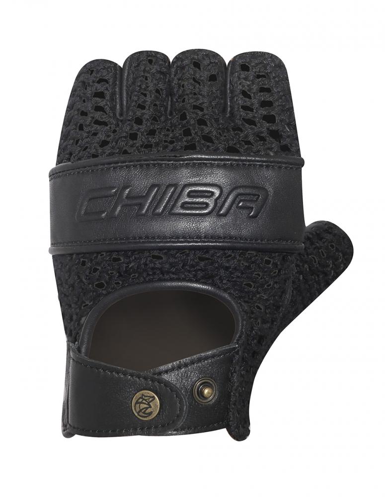 CHIBA Pure Nature - Radhandschuhe schwarz/schwarz, S, Retro-Leder, atmungsaktiv