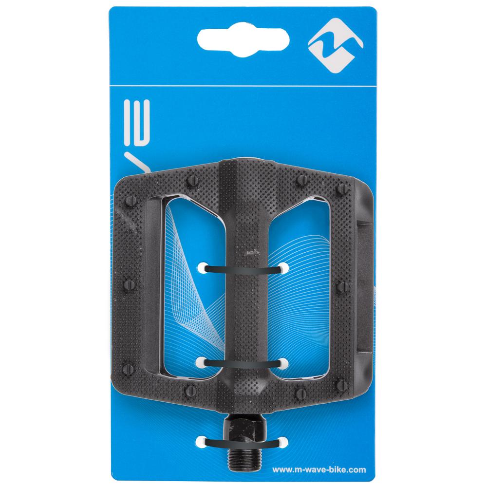M-WAVE Steady K6 Plattformpedale 1 Paar schwarz - XL-Trittfläche 101x106 mm, Kunststoffkäfig, CrMo-Achse 9/16", Kugellager, Reflektoren, StVZO zugelassen