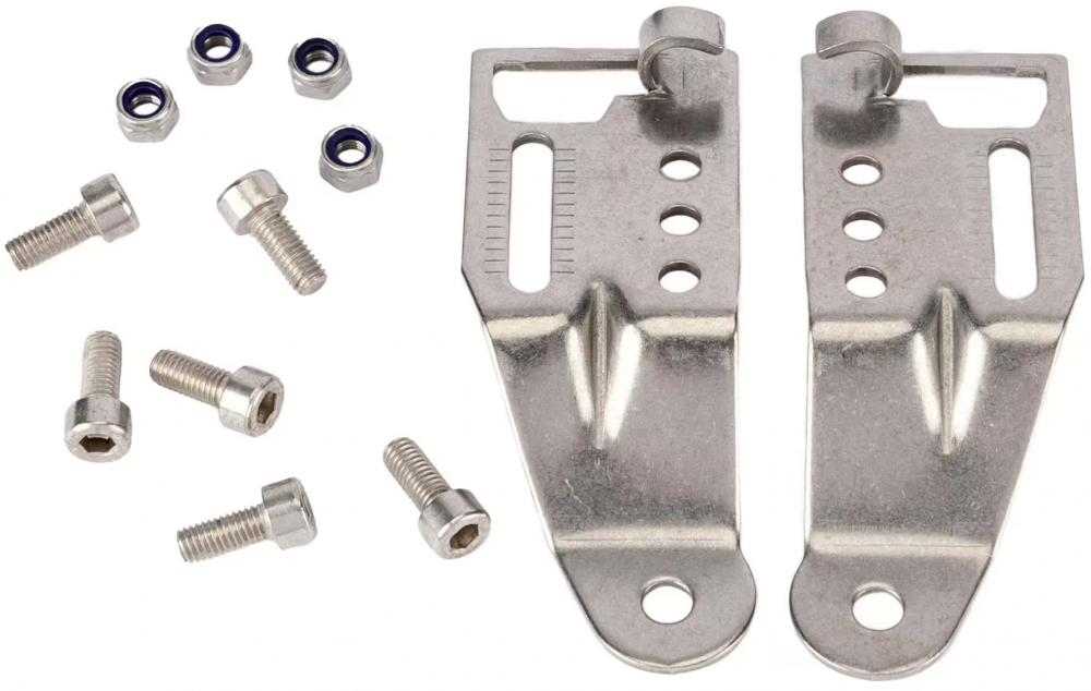 Pletscher Strebenendplatten Aluminium, verstellbar, silber, für Scheibenbremse Gepäckträgermontage, mit Schrauben und Muttern