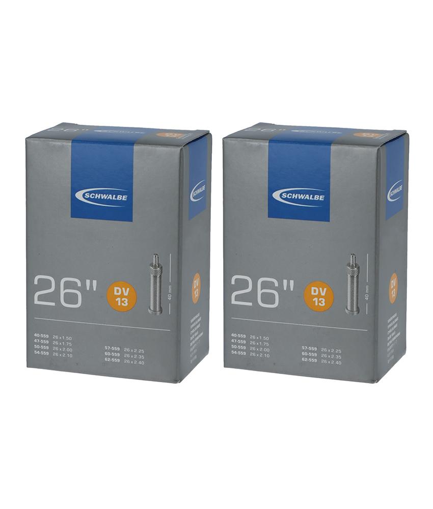 Schwalbe Fahrradschlauch DV13 26x1.50-2.40" (40/62-559), Dunlop-Ventil 40mm, 2 Stück, geeignet für 26-Zoll-Reifen