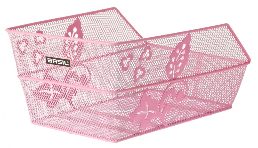 Basil Cento S Flower Fahrradkorb rosa, feinmaschiger Stahl, 36x26x18 cm, inklusive Befestigungsmaterial, ideal für Schultaschen und Einkäufe