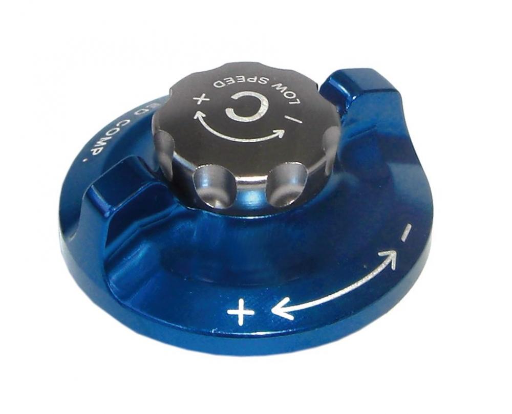 SR-Suntour RC2 Abdeckkappenunit für SF14 Auron TA-RC2 Federgabel, blau eloxiert mit Low Speed Druckstufenverstellung.