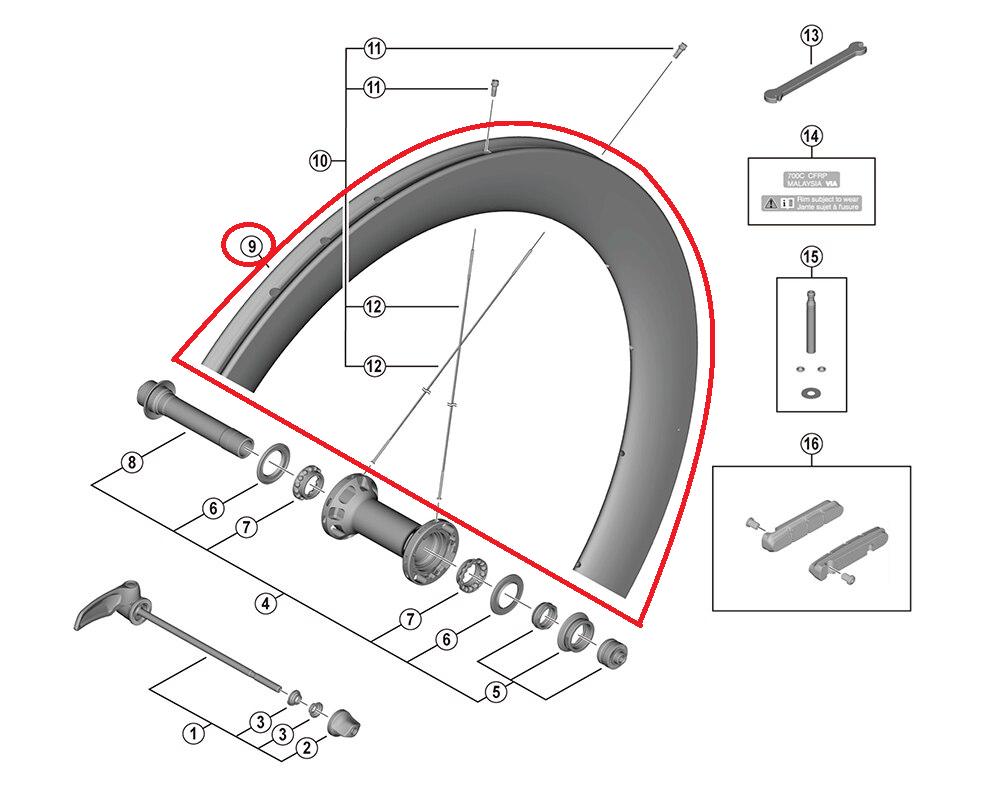 SHIMANO RIM FOR COMPLETE WHEEL WH-R9200-C60-F ? 16H Tubular Felge vorne