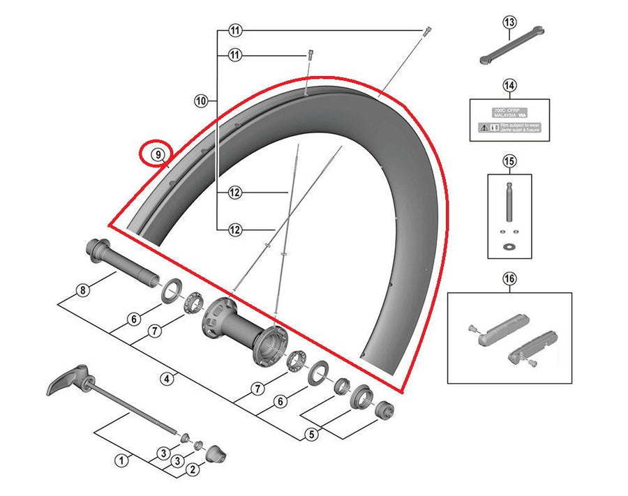 SHIMANO RIM FOR COMPLETE WHEEL WH-R9200-C60-F ? 16H Tubular Felge vorne