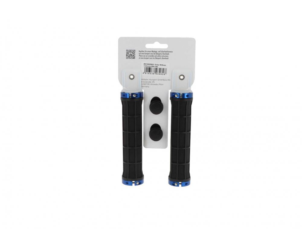 Ergotec Lenkergriffe Bilbao RSK-09/2 in Schwarz-Blau auf weißer Produktverpackung für Fahrräder.