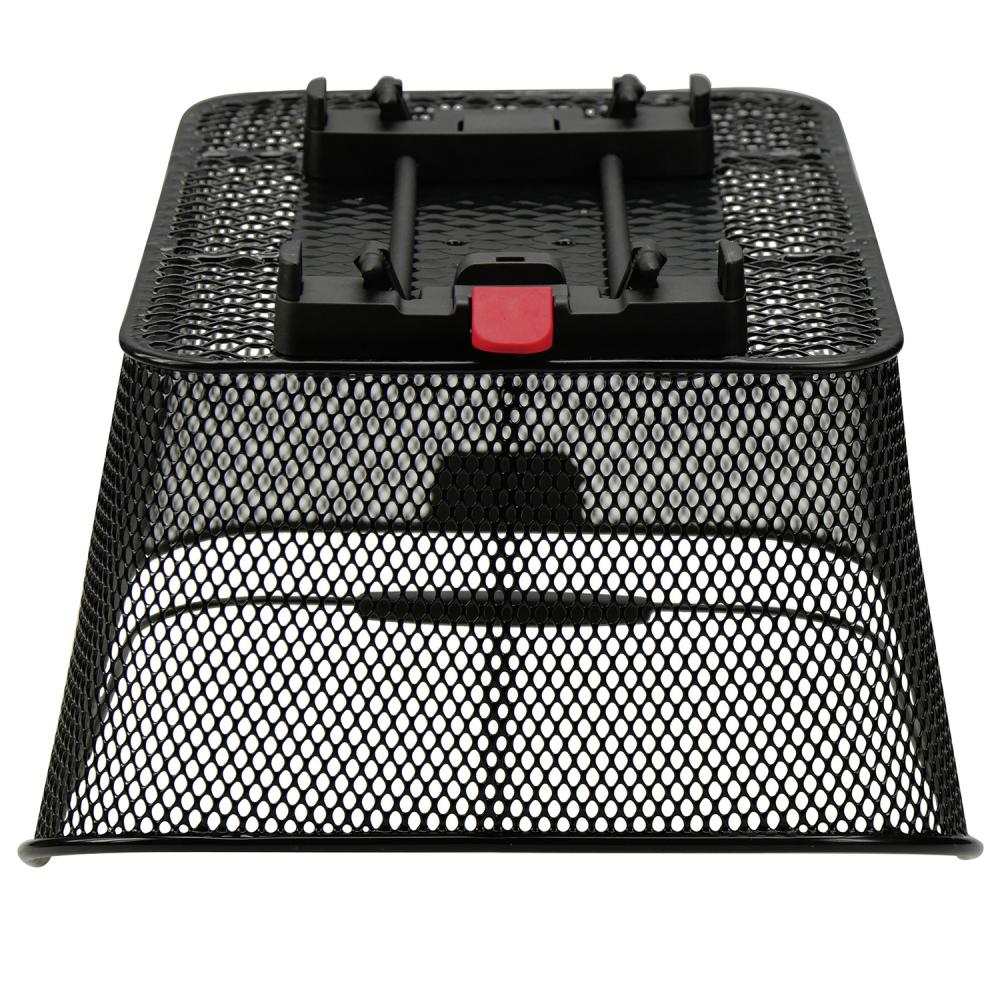 Schwarzer Rixen Kaul KLICKfix Hinterradkorb City 2 für Racktime. Metallgeflecht-Korb mit Adapter und rotem Knopf.