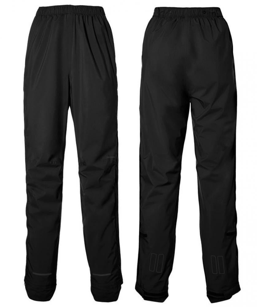 Basil Fahrrad Regenhose Skane Herren jet black, Größe S, Vorder- und Rückansicht auf weißem Hintergrund.