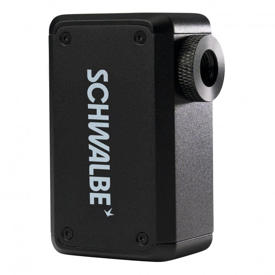 Schwalbe E-Micro Pumpe Akku-Luftpumpe schwarz – Frontansicht elektrische Fahrradpumpe 8,3 bar