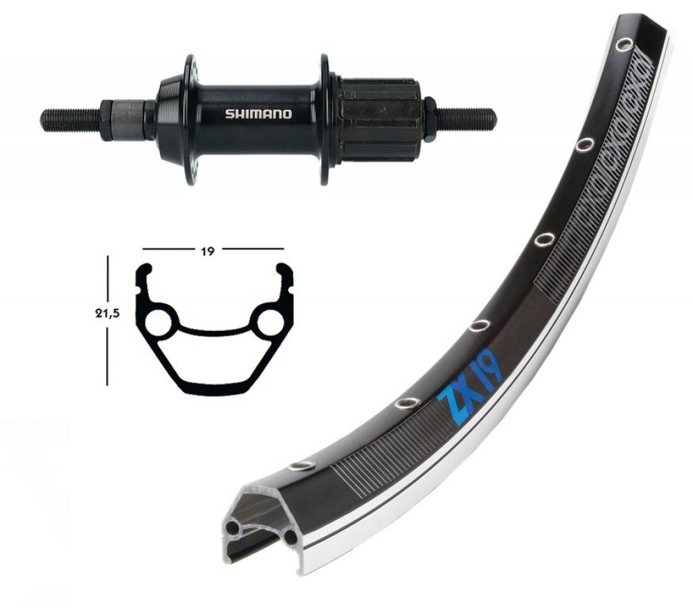 Bike-Parts Laufrad|Hinterrad 28x1.75 Zoll TY500 7-fach schwarz Vollachse 36-Loch Exal ZX 19 schwarz| silber Nirosta-Speichen