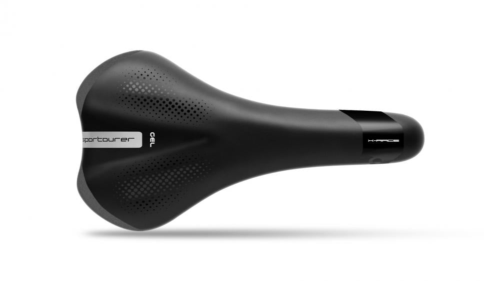 Sportourer X-RACE Gel Hi-Viz Fahrradsattel, ergonomischer, sportlicher Sattel mit Gel-Polsterung, reflektierenden Elementen, 140x272 mm, 350 g, mattschwarz