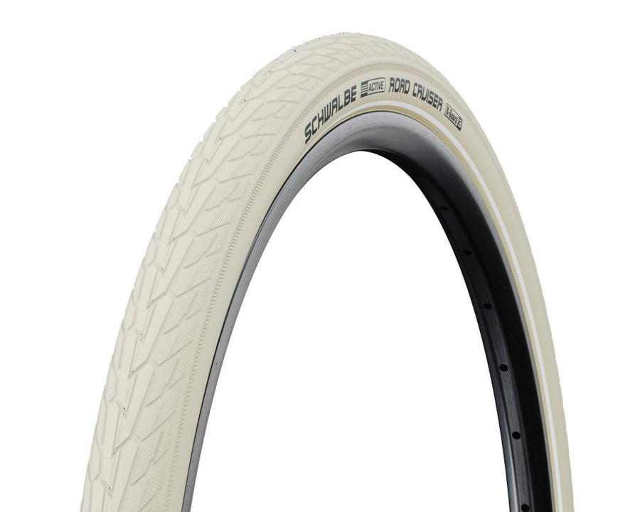 Cremefarbener Schwalbe ROAD CRUISER Fahrradreifen 26x1.75 ETRTO 47-559 Active Line mit K-Guard Pannenschutz.