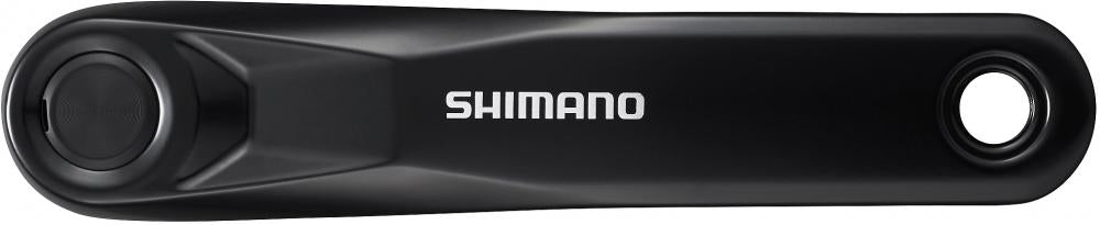 Schwarzer SHIMANO FC-E5010 E-Bike Kurbelarm, 175mm, mit SHIMANO Logo.