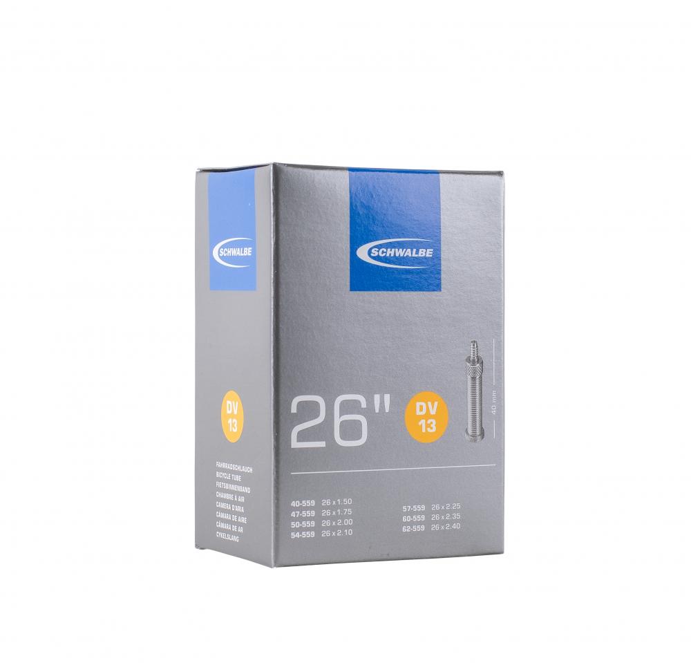 Schwalbe Fahrradschlauch DV13, 26x1.50-2.40" (40/62-559), MTB, Dunlop-Ventil 40mm, robust, pannensicher, leicht, ideal für breite Reifen