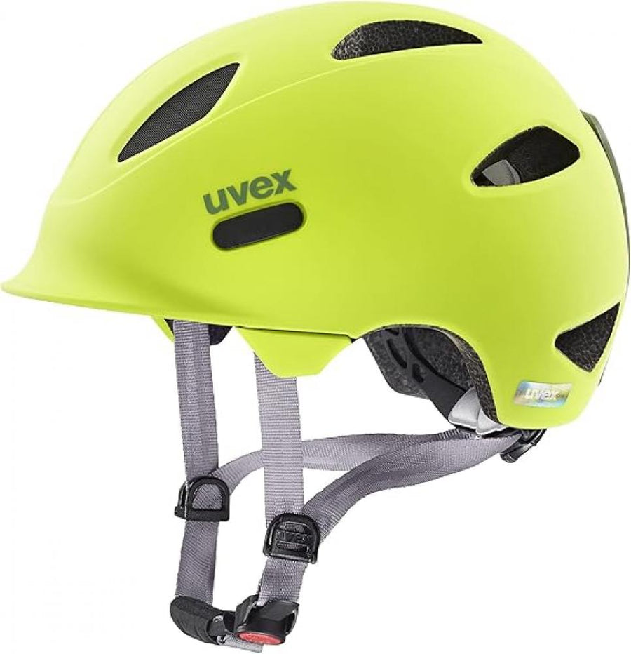 uvex Oyo - Kinder-Fahrradhelm 45-50 cm - leichte Bauweise - Größenanpassung - erweiterbar mit LED - Schutzpolster - neon yellow-moss green matt