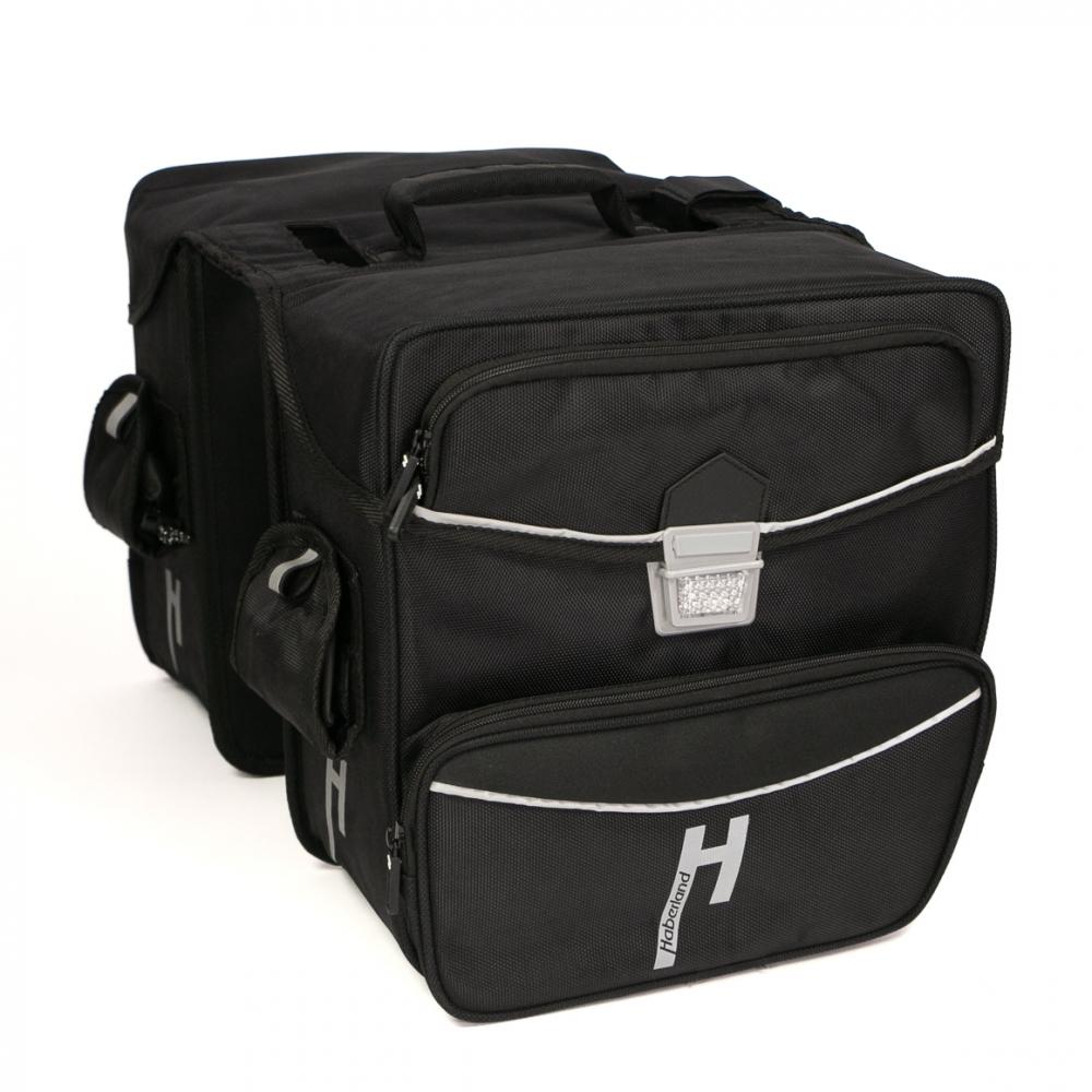 Haberland Doppeltasche 33l Max schwarz: Robuste Gepäckträgertasche mit Reflektorstreifen und viel Stauraum am Fahrrad.