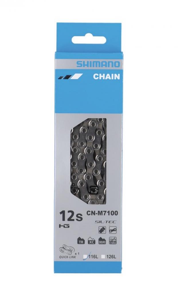 SHIMANO Kette SLX CN-M7100 12-fach 116 Glieder in Produktverpackung auf weißem Hintergrund.
