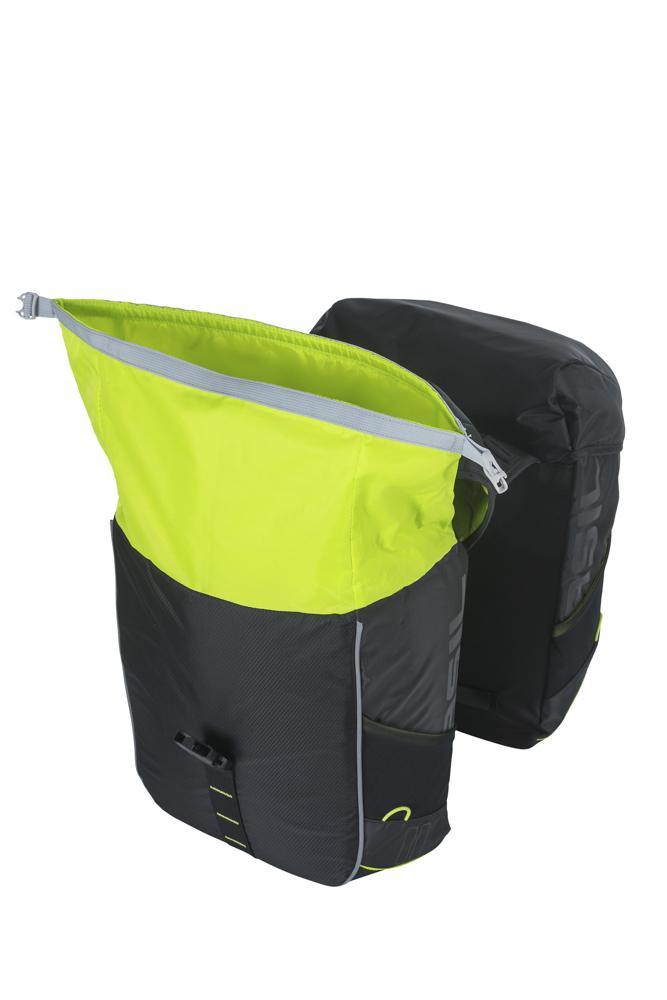 Basil Miles Doppelpacktasche, schwarz lime, wasserdicht, 34l Fahrradtasche.