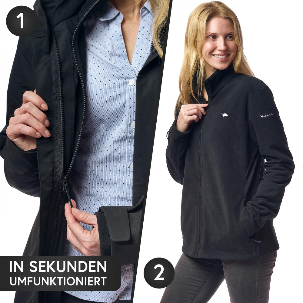 Valkental Damenjacke 3in1 Smart Jacket wasserdichte Jacke mit Fleece Zipp-In 3XL schwarz