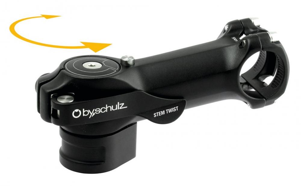 by,schulz Vorbau Twist SDS 115 mm Ø 31,8 mm schwarz - platzsparender Fahrradvorbau mit Verdreh-Funktion