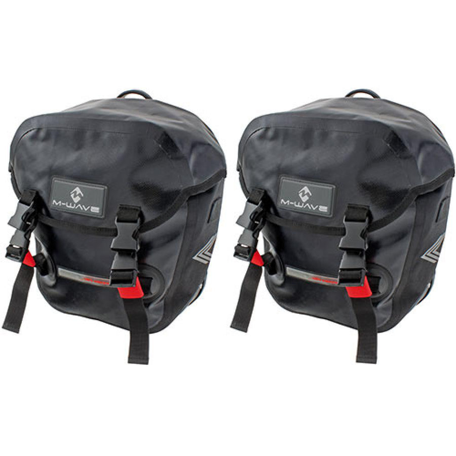M-Wave Fahrradtaschen MANITOBA Set - 2 Seitentaschen je 12,5 Liter, wasserdicht, reflektierend, schwarz