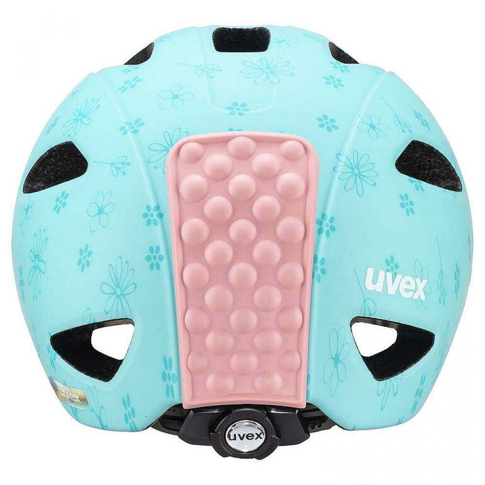 uvex Oyo Style Kinder-Fahrradhelm, leicht, individuelle Größenanpassung, erweiterbar mit LED-Licht, flowers cyan matt, 45-50 cm, hoher Stirn- und Schläfenschutz, optimale Belüftung