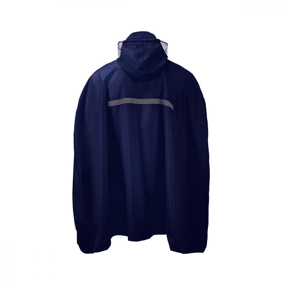 Chiba Regenponcho marine XS/S, Rückansicht mit reflektierendem Streifen für Fahrradfahrer.