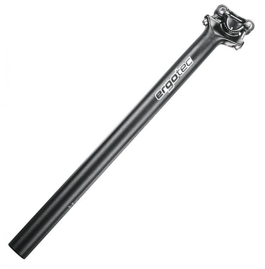 Schwarze Ergotec Skalar Alu-Patentsattelstütze, 27,2mm x 400mm.