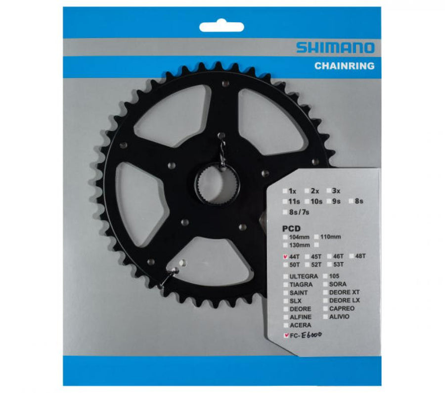 Schwarzes Shimano E-Bike Kettenblatt 44Z FC-E6000 in Originalverpackung.