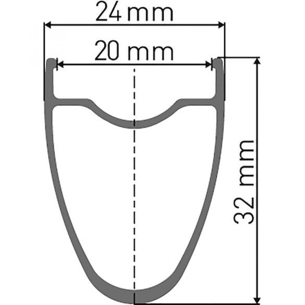 DT Swiss RR 521 Disc Felge Querschnitt: 24mm außen, 20mm innen, 32mm hoch für robuste Gravel & CX Performance.