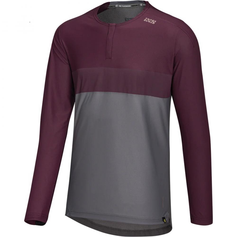 IXS Sports Division iXS Flow XTG Long Sleeve Henley L Graphite/Raisin - atmungsaktives Bike-Langarmshirt