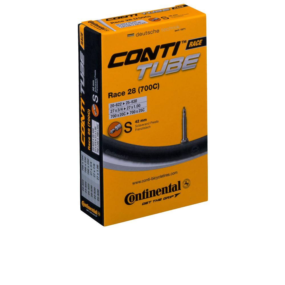 Continental Rennradschlauch Race 28 700C, zuverlässig, mit 42mm Sclaverand/Presta Ventil in orangefarbener Verpackung.