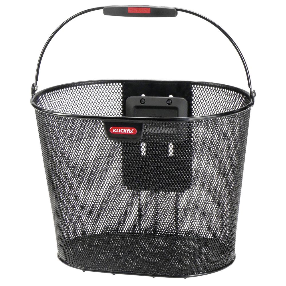 Klickfix Fahrradkorb Oval Plus schwarz aus feinmaschigem Draht mit Tragebügel, 25x36x27 cm, ohne Adapter.