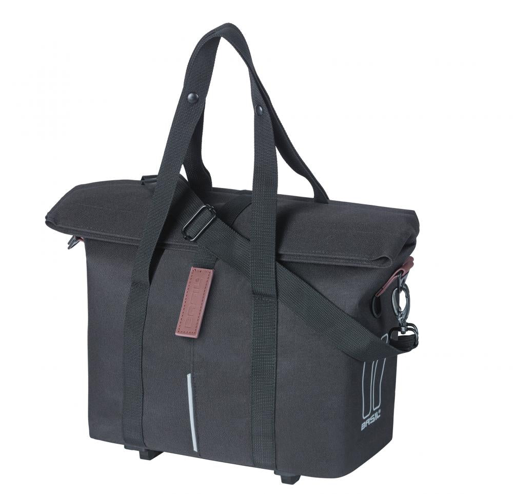 Basil City MIK 2.0-KF-Hook Einzeltasche 11 Liter - wasserabweisende Fahrrad-Handtasche mit MIK- & Klickfix-Adapterplatte, Reflektor, 19x30,5x26,5 cm