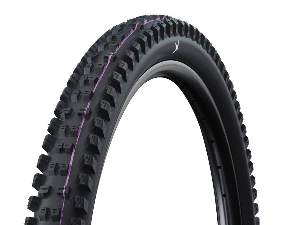 Schwalbe TACKY CHAN Evolution Line Faltreifen 28x2,4 schwarz mit lila Streifen für maximalen Downhill-Grip.