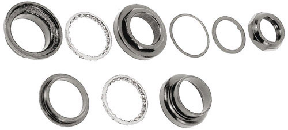 Steuersatz Stahl 1 1/8" - 2-fach gedichteter Gewindesteuersatz, verchromt, 25,4 / 34,0 / 30,0 mm - Einpresstiefe oben: 34 mm, unten: 30 mm - Gabelschaft: 1 1/8 Zoll - Material: Stahl - Farbe: Silber
