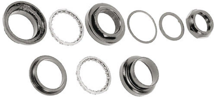 Steuersatz Stahl 1 1/8\" - 2-fach gedichteter Gewindesteuersatz, verchromt, 25,4 / 34,0 / 30,0 mm - Einpresstiefe oben: 34 mm, unten: 30 mm - Gabelschaft: 1 1/8 Zoll - Material: Stahl - Farbe: Silber