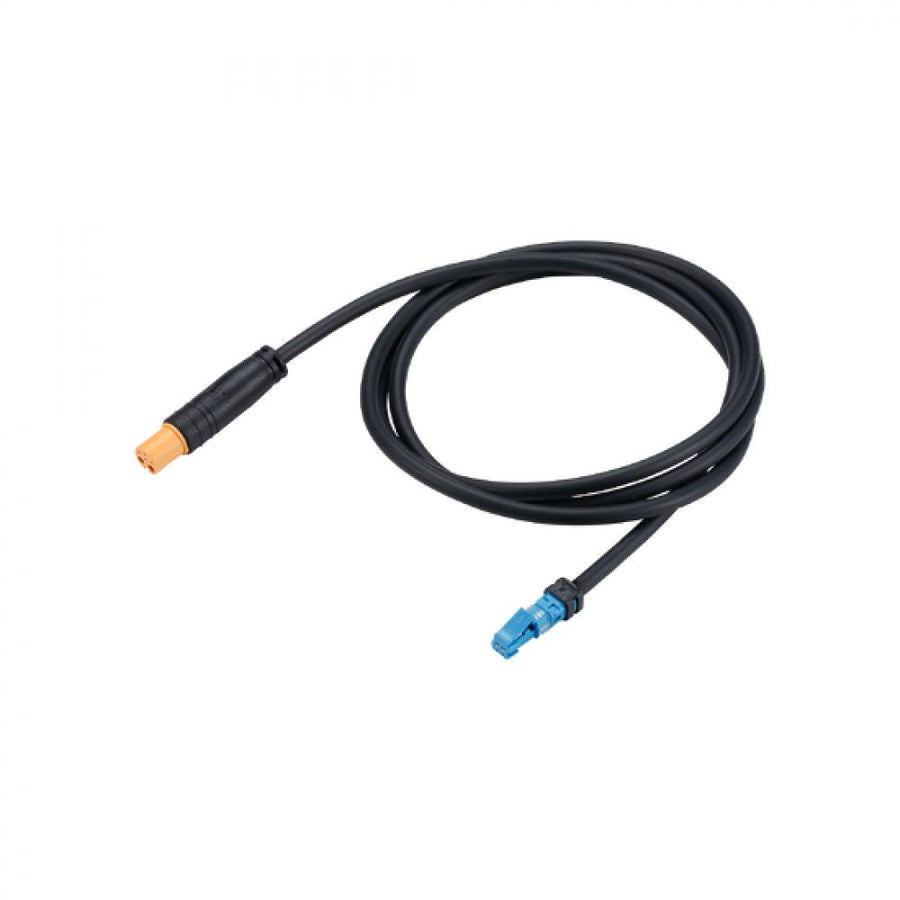 BBB Cycling E-Strike Bosch Anschlusskabel, schwarz, 1,2m, mit orangefarbenem und blauem Stecker für E-Bike Frontlicht.
