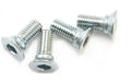 Vier silberne Shimano SPD Cleat Schrauben SM-SH51/56, Senkkopf und Innensechskantantrieb.
