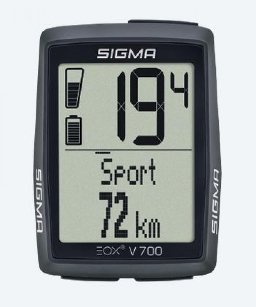Schwarzer Sigma EOX VIEW 700 E-Bike-Computer mit 2-Zoll Display, App-steuerbar, zeigt 194, Sport, 72 km.